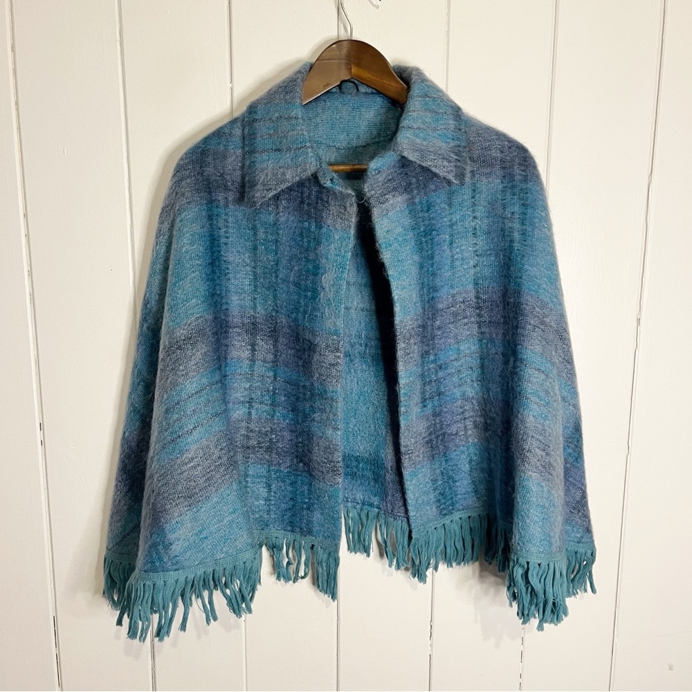 Vintage 60's Rannoch Mohair and Wool Blue Plaid Poncho.
